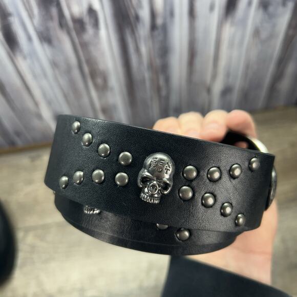 Bed Stu Leather Belt, Large Glimmer Black Leather, Studs & Buckle Sexpot Skull main image 5